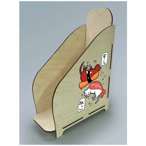 Органайзер лоток, подставка для бумаги, документов деревянная с цветным принтом 1 отделение животные милота котики суши япония - 13