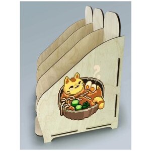Органайзер лоток, подставка для бумаги, документов деревянная с цветным принтом 3 отделения животные милота котики рамен япония - 48