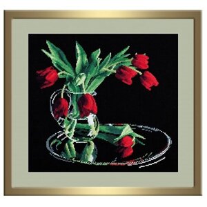 Овен Цветной Вышивка крестом Тюльпаны на черном 35 х 32 см (318)