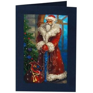PANNA Набор для вышивания бисером и нитками Живая картина. Открытка Дед Мороз 10.5 х 17 см (JK-2047)
