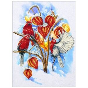 Паутинка Набор для вышивания бисером Физалис в снегу 28 х 38 см (Б1475) разноцветный