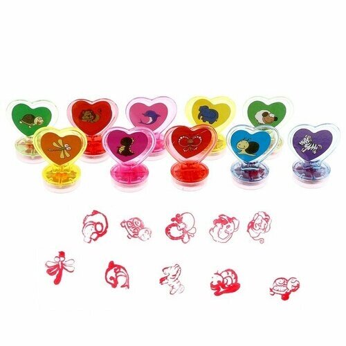 Печать цветная в форме сердечка "Милые животные", набор 10 шт. от компании М.Видео - фото 1