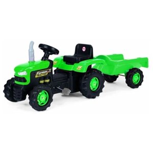 Педальный трактор DOLU зелено-черный с прицепом