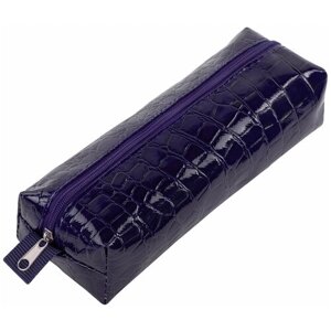Пенал-косметичка-тубус школьный для ручек, карандашей Brauberg, крокодиловая кожа, 20х6х4 см, Ultra purple, 270848