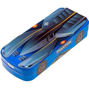Пенал школьный металлический "Машина" для мальчика (синий/серый) 21х9х4 см / Пенал детский для ручек и карандашей с 2-мя отделениями 1 шт.