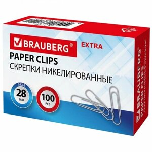 Скрепки Brauberg Extra (28мм, металлические, никелированные) 100шт. (271312) в Москве от компании М.Видео