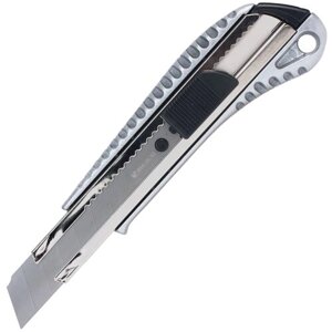 Нож канцелярский 18 мм BRAUBERG "Metallic", металлический корпус (рифленый), автофиксатор, блистер, 235401 в Москве от компании М.Видео