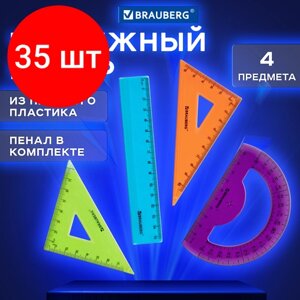 Комплект 35 шт, Набор чертежный малый BRAUBERG "FRUITY" (линейка 15 см, 2 треугольника, транспортир), ассорти, пенал, 210770 в Москве от компании М.Видео