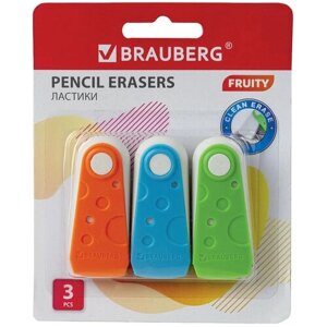 Ластики BRAUBERG Набор ластиков BRAUBERG "FRUITY" 3 шт, 57х24х15 мм, белые, пластиковый футляр ассорти, 229563 в Москве от компании М.Видео