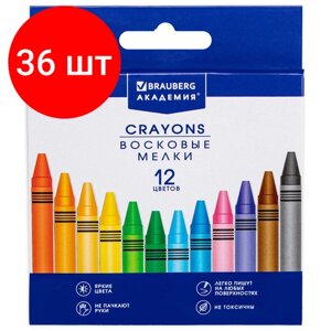 Комплект 36 шт, Восковые карандаши BRAUBERG "академия", набор 12 цветов, 227283 в Москве от компании М.Видео