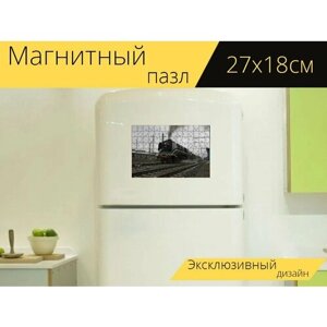 Магнитный пазл "Железная дорога, паровоз, специальный поезд" на холодильник 27 x 18 см. в Москве от компании М.Видео