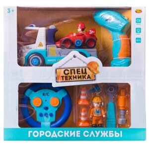 Машинка-конструктор на радиоуправлении Abtoys Cпецтехника серия Городские службы Автовоз и гоночная машина, со звуковыми и световыми эффектами в Москве от компании М.Видео