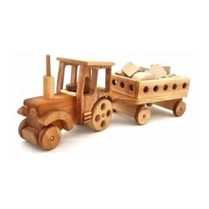 Трактор с прицепом большой - деревянная авторская игрушечная машина в Москве от компании М.Видео