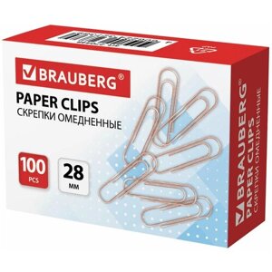 Скрепки BRAUBERG, 28 мм, омедненные, 100 шт, в картонной коробке, 270448 В комплекте: 20шт. в Москве от компании М.Видео