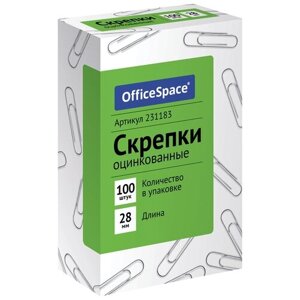 Скрепки 28мм, OfficeSpace, 100шт., оцинкованные, карт. упаковка, 231183 в Москве от компании М.Видео