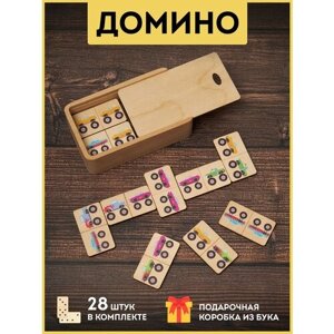 Домино детское в коробке из бука, развивающие деревянные карточки "Домино для детей: Monster truck (монстер трак)", фанера 4мм. в Москве от компании М.Видео
