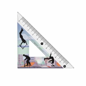 Треугольник пластиковый "HappyGraphix. Самокаты", 45 градусов, шкала по двум катетам в Москве от компании М.Видео