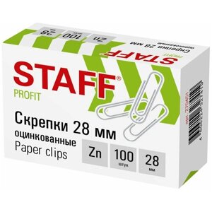 Скрепки STAFF, 28 мм, оцинкованные, 100 шт, в картонной коробке, 270451 Комплект - 30 шт. в Москве от компании М.Видео