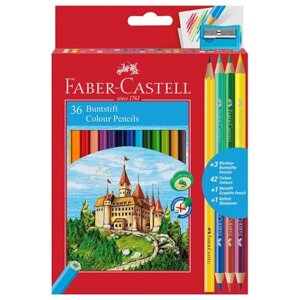 Карандаши цветные Faber-Castell "Замок", 36цв., шестигр., заточ.+6цв.+ч/г кар.+точилка, картон, европодвес в Москве от компании М.Видео
