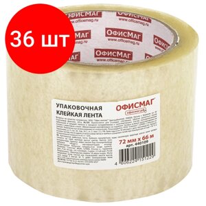 Комплект 36 шт, Клейкая лента упаковочная, 72 мм х 66 м, прозрачная, толщина 45 микрон, офисмаг, 440109 в Москве от компании М.Видео