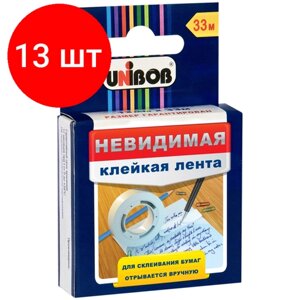 Комплект 13 шт, Клейкая лента 19мм*33м, Unibob, невидимая, матовая, картонная упаковка, европодвес в Москве от компании М.Видео