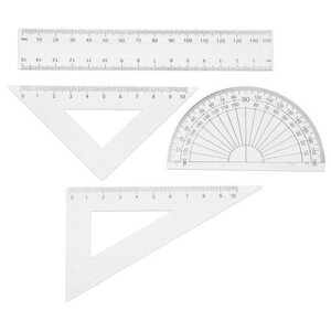 Набор чертежный 4 предмета (линейка15см, треугольник11см/30*и 5см/45*, транспортир) прозрачный 547193 в Москве от компании М.Видео
