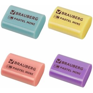 Ластик BRAUBERG "Pastel Mini", 27х18х10 мм, ассорти пастельных цветов, экологичный ПВХ, 229581 в Москве от компании М.Видео