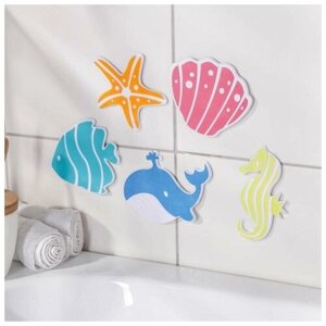 Набор мини - ковриков для ванны на присосках "Океан", 16 x 16 см, 5 шт. в Москве от компании М.Видео