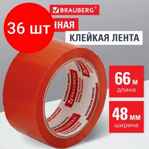 Комплект 36 шт, Клейкая лента упаковочная, 48 мм х 66 м, оранжевая, толщина 45 микрон, BRAUBERG, 440154 в Москве от компании М.Видео