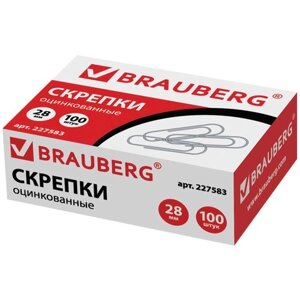 BRAUBERG Скрепки оцинкованные (227583) 28 мм (100 шт.) серебристый в Москве от компании М.Видео