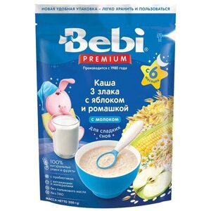 Каша молочная Bebi Premium 3 злака яблоко-ромашка сухая в Москве от компании М.Видео