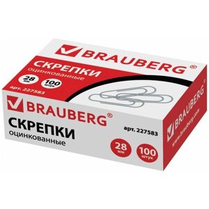 Скрепки BRAUBERG, 28 мм, оцинкованные, 100 шт, в картонной коробке, 227583 В комплекте: 30шт. в Москве от компании М.Видео