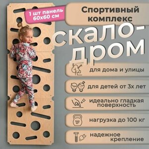 Спортивный комплекс для дома, Детский спорткомплекс, скалодром детский с отверстиями пристенный, панель 60х60, 1 шт в Москве от компании М.Видео