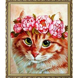 Алмазная мозаика на подрамнике "Кошка в цветах" 40х50 см, цветов-22 в Москве от компании М.Видео