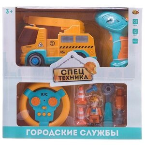 Машинка-конструктор на радиоуправлении Abtoys Cпецтехника серия Городские службы Подъемный кран, со звуковыми и световыми эффектами в Москве от компании М.Видео