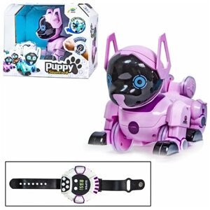 Интерактивная Собака-Робот Puppy щенок управление при помощи наручных часов (розовый)