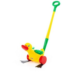 Каталка-игрушка Molto Утёнок с ручкой, 7925, желтый/зеленый/красный в Москве от компании М.Видео