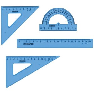 Набор чертежный средний пифагор (линейка 20 см, 2 треугольника, транспортир), тонированный, европодвес, 210628 в Москве от компании М.Видео