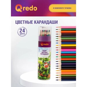 Карандаши цветные деревянные QREDO"LANDSCAPE",24 цв, гриф. d=3мм, трехгранные, туба с точилкой в Москве от компании М.Видео
