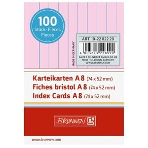 Карточки для картотеки "Brunnen", А8, 100 штук, линейка, розовые