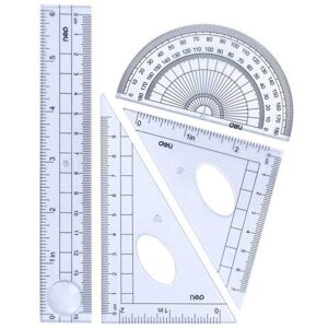 Набор чертежный пластиковый прозрачный (линейка 15 см, угольники 10 и 7 см, транспортир 8 см) в Москве от компании М.Видео