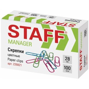 Скрепки STAFF "Manager", 28 мм, цветные, 100 шт, в картонной коробке, 226821 В комплекте: 30шт. в Москве от компании М.Видео