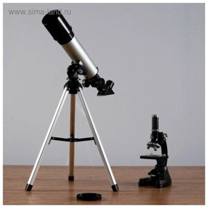 Набор телескоп 90х, d=50мм + микроскоп 1200х, с подсветкой, 2АА в Москве от компании М.Видео