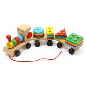 Монтессори /Развивающая игрушка "Паровозик" с геометрическими фигурами / Деревянные игрушки /Сортер