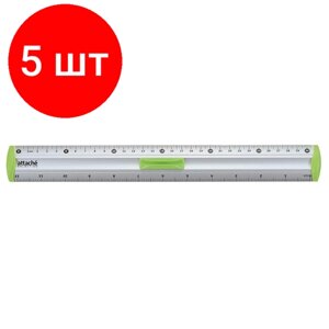 Комплект 5 штук, Линейка 30см Attache Selection aluminium с держателем зеленый в Москве от компании М.Видео