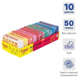 Пластилин на растительной основе 10 цветов, 500 г, JOVI, яркая палитра, картонный дисплей, для малышей в Москве от компании М.Видео