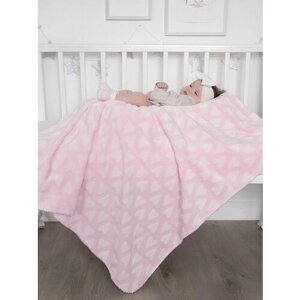 Плед плюшевый 100х140 см, для новорожденных в кроватку коляску, "Сердечки" , розовый в Москве от компании М.Видео