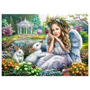 Алмазная мозаика, блестящая "Ангел с кроликами", 30х40 см (с частичным заполнением, на картоне) в Москве от компании М.Видео