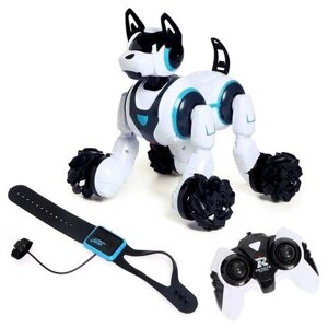 Робот собака Stunt, на пульте управления, интерактивный: звук, свет, на аккумуляторе, белый в Москве от компании М.Видео