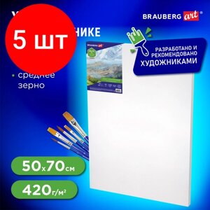 Комплект 5 шт, Холст на подрамнике BRAUBERG ART CLASSIC, 50х70см, грунт, 45%хлоп, 55%лен, среднее зерно, 190637 в Москве от компании М.Видео